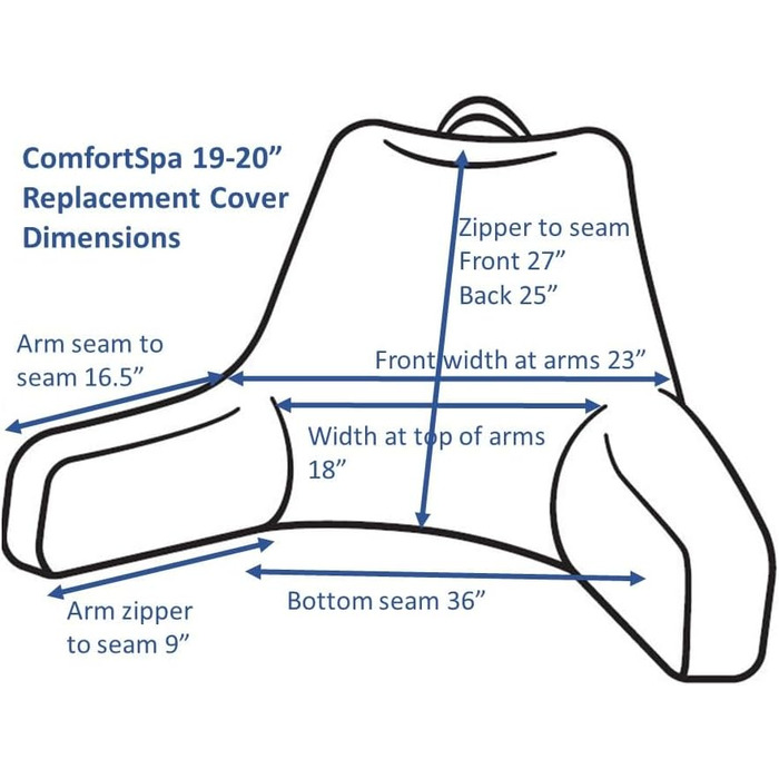 Змінний чохол для подушки для читання ComfortSpa для спинки 19 дюймів, поліестеровий велюр, можна прати в пральній машині та сушити в сушильній машині, сірий