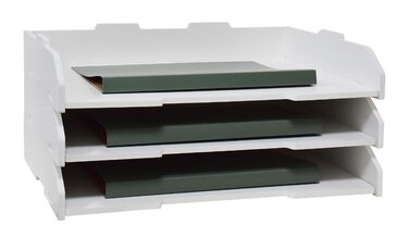 Штабельований лоток для паперу, A3, 3 рівні, настільний органайзер для офісного приладдя, зберігання файлів, органайзер для листів, папка для файлів A3, для дому або офісу, школи, білий (альбомний формат, білий, 3 рівні) 32 x 22 x 46,5 см