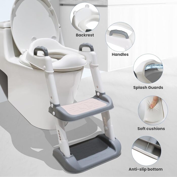 Дитяче сидіння для унітазу Adoraland, дитяче сидіння для унітазу зі сходами, дитяче сидіння для унітазу з бризковиком, дитяче сиді