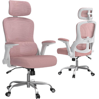 Ергономічне офісне крісло TRALT - Ігрове крісло з регульованим підголівником та поперековою опорою - Офісне крісло для дому - Комп&39ютерне крісло для високих людей - Сітчасте крісло, вантажопідйомність 150 кг, рожеве