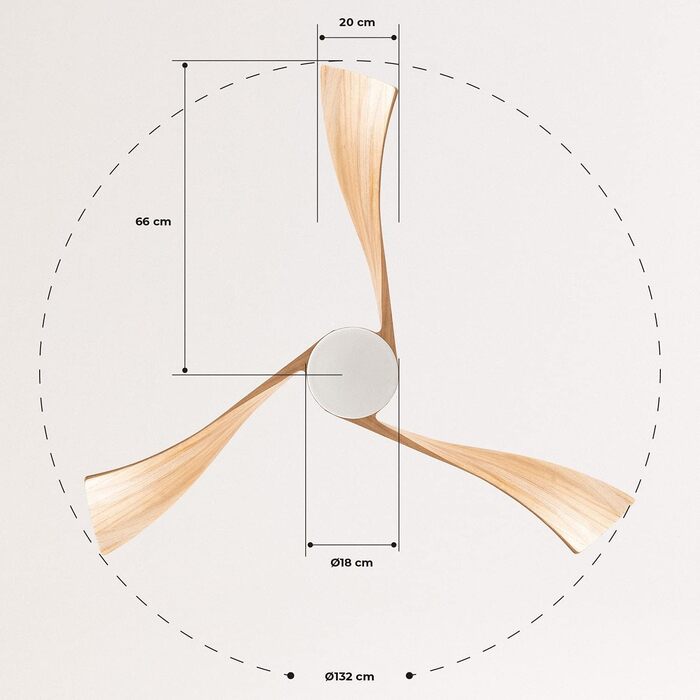 Вентилятор стельовий з підсвічуванням білі лопаті з натурального дерева з дистанційним керуванням / 40Вт, тихий, Ø132см, 6 швидкостей, таймер, двигун постійного струму, режим літо-зима