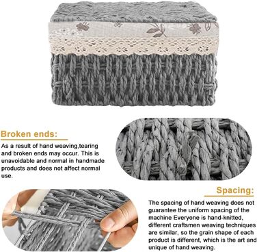 Набір кошиків для зберігання з 3 предметів з кришкою, плетений кошик з підкладкою, ротангова коробка для зберігання у ванній кімнаті, органайзер для ванної кімнати, іграшок, кухні, спальні (сірий)