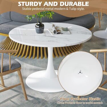 Сучасний круглий обідній стіл, простий обідній стіл для відпочинку, круглий стіл на підставці, бістро-стіл для сніданку на 2-4 особи, журнальний столик, договірний стіл для кухні, їдальні, вітальні та офісу (мармур, 80 см)