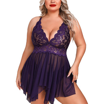 Жіночий нічний комплект Aranmei, мереживний, відкритий, великі розміри, фіолетовий, 3XL