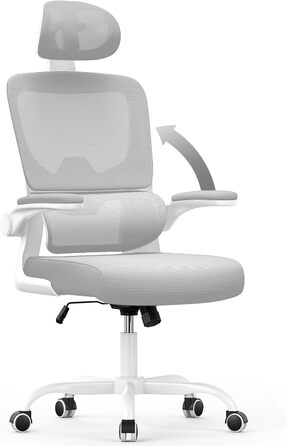 Офісний стілець naspaluro, ергономічний стілець для роботи з регульованим підголівником, підлокітниками, динамічною поперековою підтримкою, обертовий стілець з дихаючою сітчастою оббивкою для домашнього офісу, сірий
