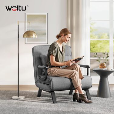 Крісло-ліжко WOLTU 3-в-1 з функцією ліжка, гостьове ліжко, диван-ліжко з функцією ліжка, регульована спинка, вітальня, спальня, балкон, металевий каркас, лляне покриття, 80 x 82 x 74 см, темно-сірий 190x69 см