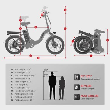 Електричний велосипед SAEMBIKE для дорослих, складаний електровелосипед 250 Вт зі знімним акумулятором 36 В 13 Аг, швидкість 25 км/год та запас ходу 110 км, електровелосипеди з товстими шинами 20&quot x 2,35&quot для міських поїздок