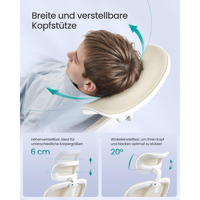 Офісне крісло SONGMICS, стілець для столу, ергономічне сітчасте крісло, з двошаровою сітчастою тканиною, повітропроникне, адаптивна поперекова підтримка, регульований підголівник, для домашнього офісу, пісочно-бежевий OBN041L01 Пісочно-бежевий подвійна сп