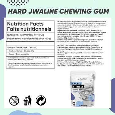 Jawliner® - Піонер найміцнішої ручної роботи Extreme Ultra 15x Harder Jawline Gum, що включає 12 тижнів коучингу - Жувальна гумка з чорницею без цукру - Тренажер для підборіддя - Жувальна гумка для формування щелепи (2 місяці упаковки)