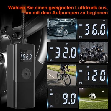 Електричний повітряний насос AOKBON 150PSI Повітряний насос з акумулятором 12 В постійного струму 6000 мАг Портативний велосипедний насос з цифровим дисплеєм Світлодіодне підсвічування Міні-компресор Power Bank 4 режими для автомобільного велосипеда Мотоц