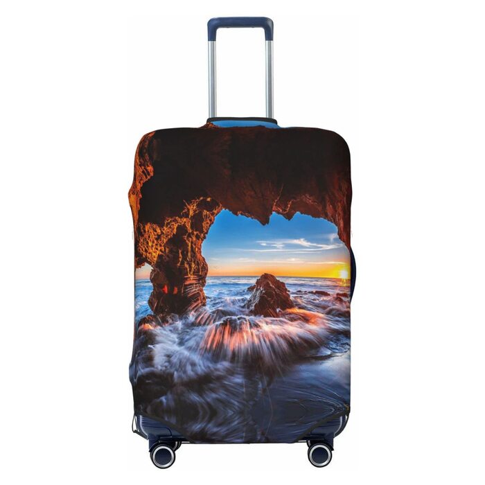 Чохол на валізу Куточок моря, еластичний, з принтом, водостійкий, захисний чохол для багажу (для валіз розміром 45,7 - 81,3 см), Чорний, Великий розмір