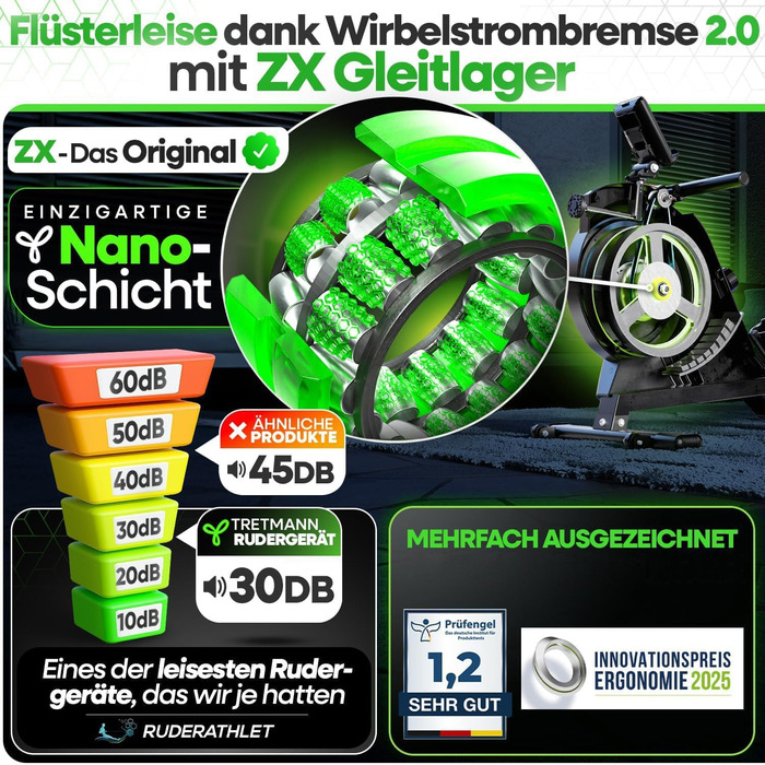 НОВИЙ комплект гребного тренажера Tretmann для дому - надзвичайно тихий - вихрострумове гальмо 2.0 до 150 кг, сертифікований запатентована ергономічна концепція Магнітний гребний тренажер, гребні тренажери, тренажери для веслування, фітнес-обладнання для 