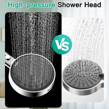 Економна душова лійка високого тиску, 7 режимів струменя з верхнім розпилювачем, велика ручна лійка 135 мм, душова лійка з функцією захисту від накипу, хромована