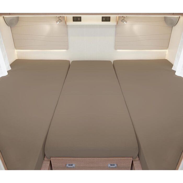 Простирадла на резинці для автофургонів та караванів Комплект простирадл на резинці з 3 предметів для 2 поздовжніх ліжок середня секція Простирадло з джерсі для задніх ліжок, 2 поздовжніх ліжок середня секція, сіро-коричневого кольору