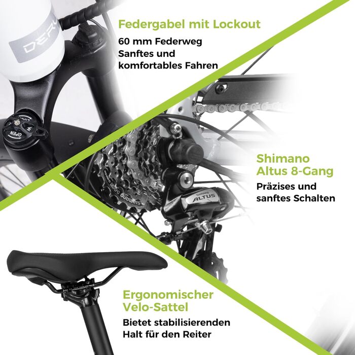 Електровелосипед DERUIZ Quartz 28 дюймів для жінок та чоловіків, електричний міський та трекінговий велосипед, акумулятор 48 В, запас ходу до 161 км, 8 швидкостей, крутний момент 55 Нм, керування за допомогою застосунку, гідравлічні дискові гальма Moonbea