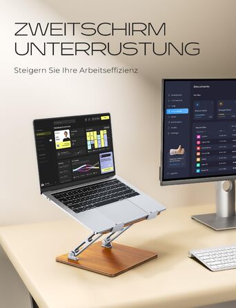 Ергономічна підставка для ноутбука з регульованою висотою, алюмінієва та дерев'яна, складна подвійна підставка для ноутбука, сумісна з MacBook, HP 10-16