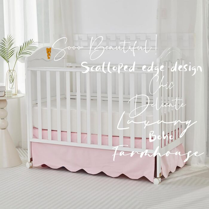 Бавовняна спідниця для ліжечка Brandream з гребінчастим краєм, для хлопчика та дівчинки, гендерно нейтральна спідниця для ліжечка, спідниця для малюків у фермерському стилі, шикарна, бохо, однотонне рожеве