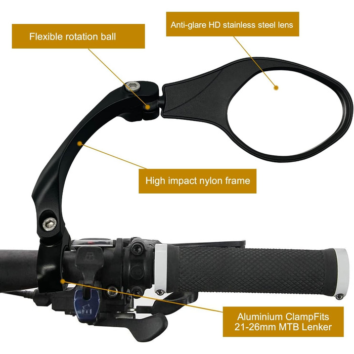 Дзеркало заднього виду Arkham Bicycle для мотоцикла HD з нержавіючої сталі, покоління 2.0 ( праве еліпс) овальної форми, 2 - праве