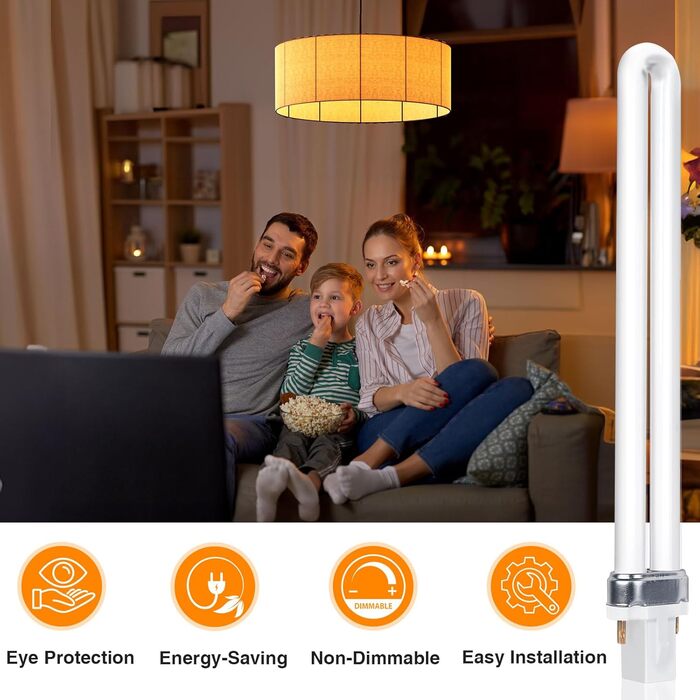 Компактна люмінесцентна лампа потужністю 11 Вт, 2 контакти, теплий білий G23, 2700K, 900 лм, U-подібна енергозберігаюча лампа з одинарною трубкою, що обертається, CFL лампа змінного струму 220-240 В, підходить для коридору, спальні, кухні, 1 упаковка