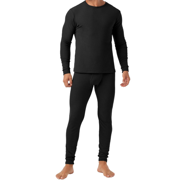 Чоловічий комплект термобілизни QIXING з флісовою підкладкою, важкий, 4-сторонній еластичний базовий шар для зимового катання на лижах, футболу, чорного кольору, розмір L