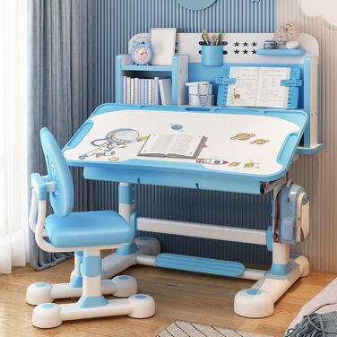 Комплект дитячого письмового столу та стільця, регульований по висоті, розширена стільниця, золотий дизайн для запобігання коротко