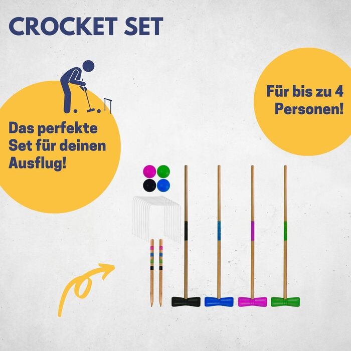 НАЙКРАЩИЙ СПОРТИНГ Набір для крокету Крокет для дорослих та дітей З молотками, м&39ячами, кільцями та кілками Ігри на свіжому повітрі для дорослих Садові ігри для дітей Набір для крокету для дорослих (58 см)