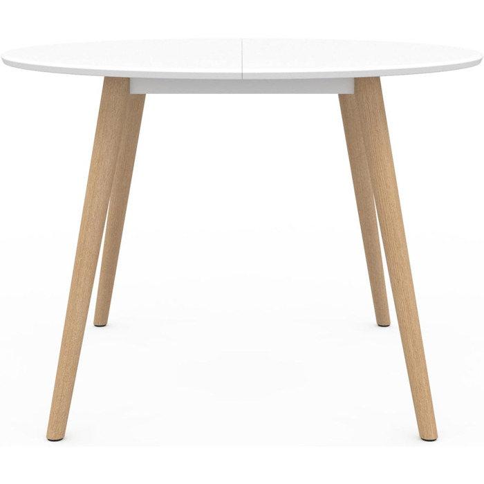 Круглий обідній стіл Angela для 4-6 осіб, білий з дерев&39яними ніжками, 110 см