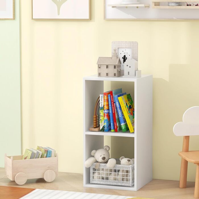 Книжкова полиця COSTWAY з 2 відділеннями, кубічна полиця, окремостояча полиця, відкрита полиця, полиця для зберігання для вітальні, кабінету, офісу, сучасна, біла, 2 відділення (35 x 33 x 69,5 см)