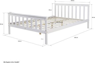 Ліжко Homestyle4u з масиву дерева 140x200 з рейковою основою, узголів&39ям, біле, двоспальне ліжко, каркас ліжка, соснова деревина, 140 x 200 см, білий