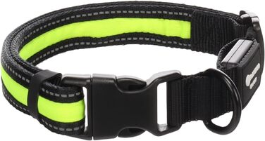 Нашийник для собак Flamingo Flitzy нейлоновий з LED підсвіткою, чорно-жовтий 42-63 см x 25 мм x 5 мм