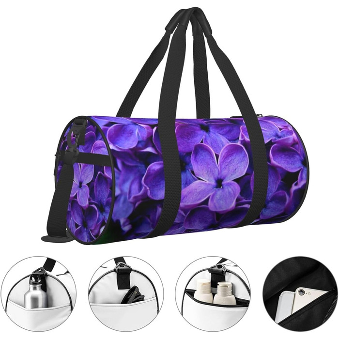 Спортивна сумка для подорожей, фіолетова з квітковим принтом, дорожня сумка на ніч, чорна, універсальний розмір