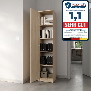 Домашня колекційна книжкова полиця, шафа-органайзер, Sonoma, ширина 40 см, висота 180 см, багатофункціональна шафа з 4 регульованими полицями, картотечна шафа, настінна полиця, вузька, дерев&39яна, спальня, передпокій, натуральний колір