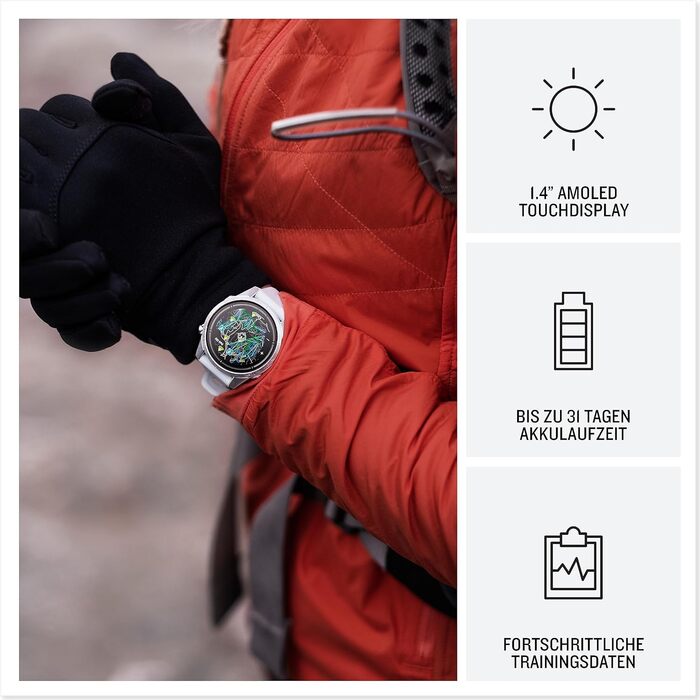 Розумний годинник для різних видів спорту з блискучим 1,4-дюймовим AMOLED-дисплеєм та сенсорним керуванням за допомогою кнопок. Топографічні карти, 60 спортивних програм, Garmin Music, Garmin Pay, до 31 дня роботи від акумулятора., 51mm GPS-