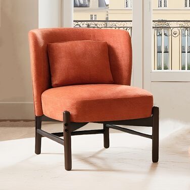 М&39яке крісло Chairus з шенілу, крісло для вітальні, без підлокітників, одномісне крісло з дерев&39яними ніжками, м&39яке крісло для спальні (помаранчеве)