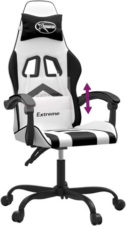 Геймерське крісло, біла та чорна штучна шкіра, з регульованою спинкою та висотою, офісне крісло з поворотом на 360 градусів, коліщатками та міцним металевим каркасом для ергономічного сидіння, 36,5 x 42 см (Ш x Г), білий колір