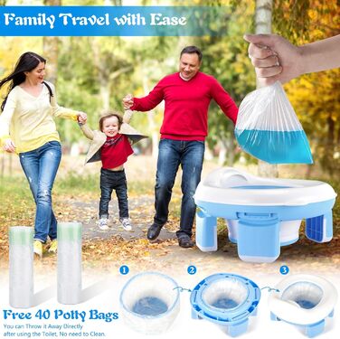 Дитяче сидіння для унітазу GUHAOOL, горщик для подорожей 3-В-1, складний дитячий горщик із 40 сумками для горщиків, сидіння для пр