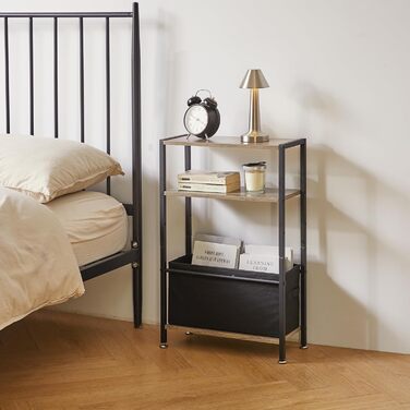 Вузький журнальний столик з поверхнею для зберігання, 3-ярусний вузький журнальний столик з тканинним кошиком, тонкий журнальний столик для вітальні, спальні, кабінету, тумбочки, офісу, світло-сірий дуб YD-TM052Y