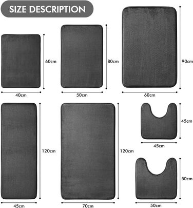 Килимок для ванної MIULEE однотонний, килимок для ванної з піни з ефектом пам&39яті, килимок для ванної кімнати, килимок для душу, декоративний килимок для ванної, нековзний килимок для ванної кімнати та вітальні, 70x120 см, чорний, 70 x 120 см (прямокутн