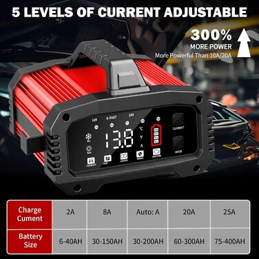 Зарядний пристрій для автомобільного акумулятора 25А Зарядний пристрій для автомобільного акумулятора, 12В/24В Зарядний пристрій д
