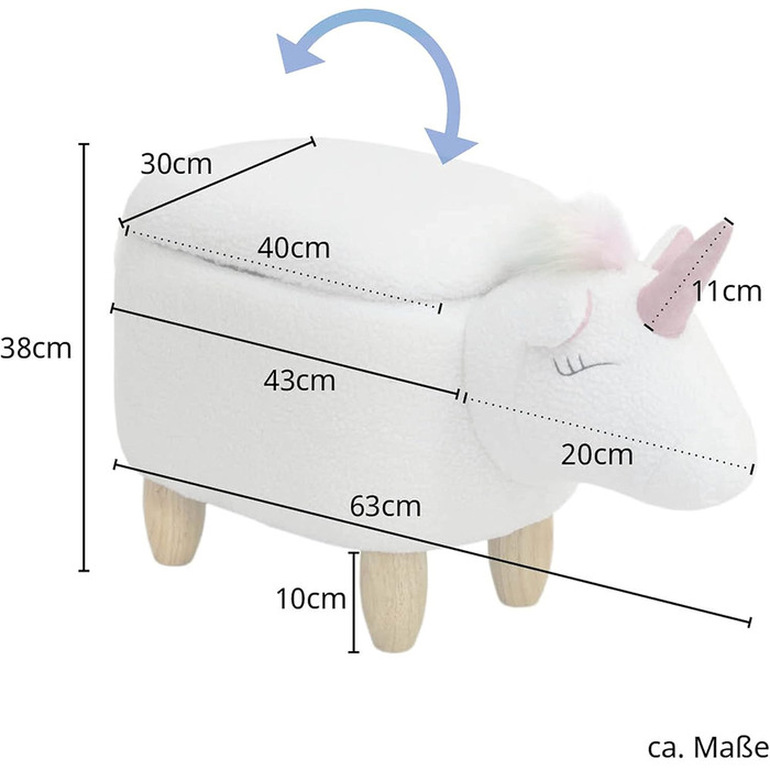 Дитячий табурет для тварин табурет для тварин з місцем для зберігання м'який табурет з дерев'яними ніжками біла веселка тваринний