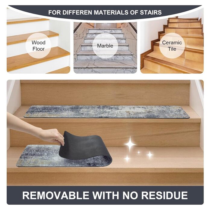 Сходинки Tiveney для дерев&39яних сходів, нековзні, 20,3 x 76,2 см, сіра гумова основа, миються, багаторазові, килимове покриття для сходів, килими, використання в приміщенні, безпечні сходинки для дітей, 8&39 x 30&39 сірого кольору 15