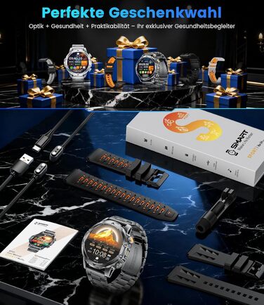 Розумний годинник FITFLEX для чоловіків з акумулятором 1000 мАг, 1,53-дюймовий HD AMOLED військовий розумний годинник, світлодіодний ліхтарик, функція телефону, фітнес-годинник з понад 120 спортивними режимами, монітором серцевого ритму, монітором сну, Sp