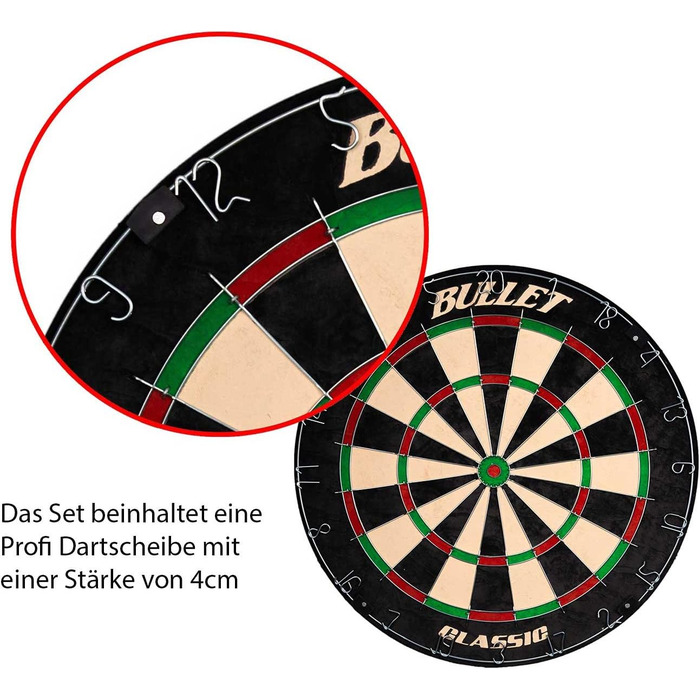 Набір для турніру зі сталевої мішені для дротиків Bullet Darts із сизалю - включає 6 сталевих дротиків - об&39ємне кільце/захисне кільце з EVA - лінія кидка/оче - повний комплект, включаючи аксесуари для дротиків - для професійних гравців у дартс та амато