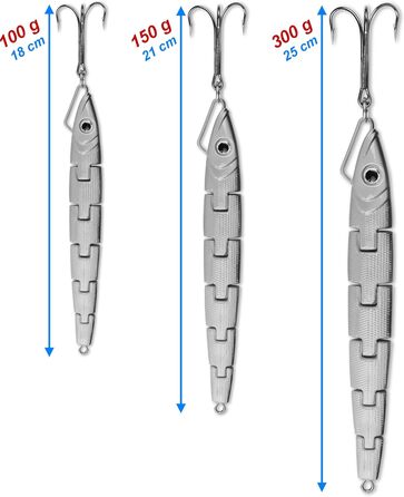 Риболовля Storfisk та інше. Джиги для лову в Норвегії, Ісландії та Балтійському морі (100 г, 150 г, 300 г) з потрійним гачком, морські джиги, 6 предметів, секційні для риболовлі, чорно-червоні, 300 грамів
