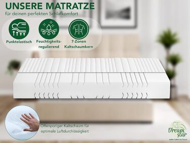 Матрац DREAMSTAR Vital Silver XXL з холодної піни, висота 24 см Ергономічний 7-зонний матрац, 90 x 200 см, рівень жорсткості H3 Гіпоалергенний та антибактеріальний Знімний чохол, який можна прати Сертифіковано Oeko-Tex (24 см, 90 x 200 см) H3 90 x 200 см