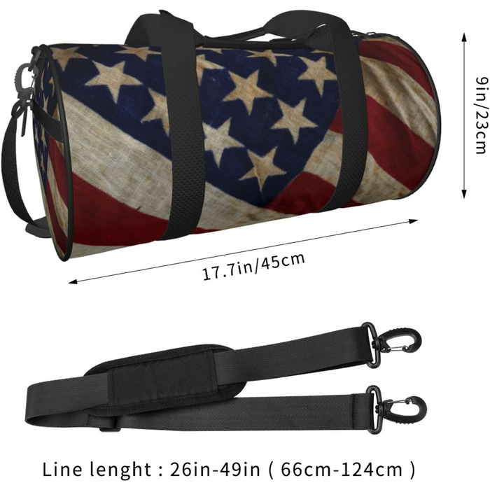 Спортивна сумка для подорожей, малюнок американський прапор, принт з ефектом нічного сяйва, чорний колір, універсальний розмір, дорожня сумка