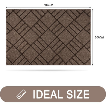 Килимок для входу 60 x 90 см, килимок, що миється, килимок для внутрішнього використання, нековзний килимок для дверей, килимок для коридору, ванної кімнати, кухні, спальні, сіро-коричневий, 60 x 90 см (прямокутний)