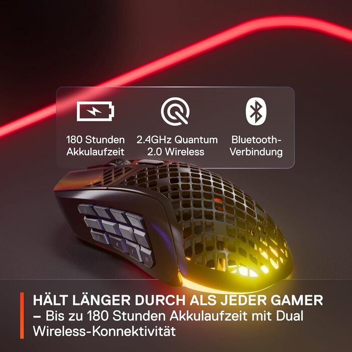 Ігрова миша з отворами на поверхні - Легка, водовідштовхувальна конструкція - 18 кнопок - Bluetooth/2.4 ГГц - Оптичний датчик True