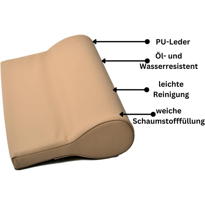Масло- та водовідштовхувальна подушка для шиї для масажу, виготовлена з дрібнопористого пінопласту та з поліуретановим чохлом, як подушка для підтримки шиї для масажного столу (бежевий)