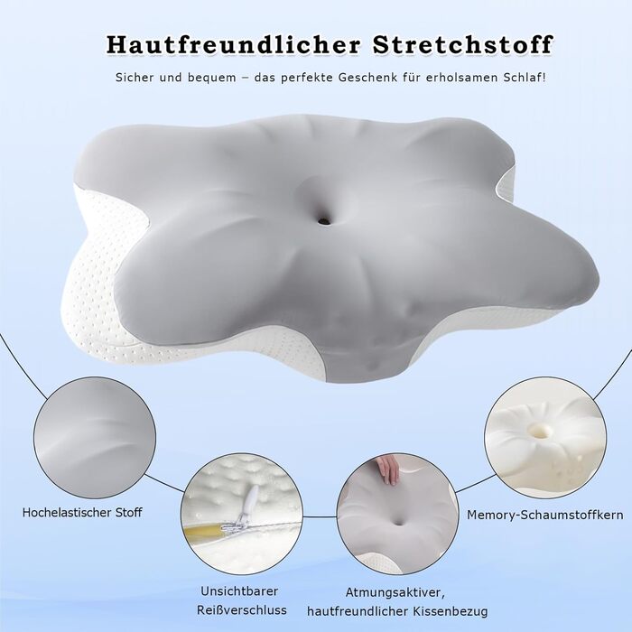 Ортопедична подушка, подушка з піни з ефектом пам&39яті, подушка для підтримки шиї для полегшення болю в шиї, дві висоти, ергономічна подушка для сну на спині, боці та животі, 64x414 см